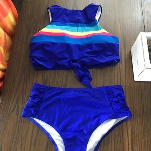 NWT retro stripe bikini tie size medium